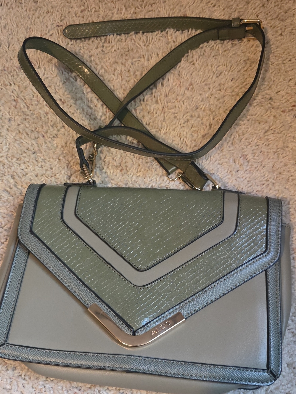 ALDO Green and Light Gray Textured Crossbody Bag